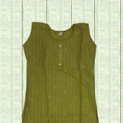 Cotton Stripe Flower Design Kurti - Parrot Green